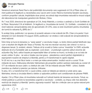 Piperea despre CIA și Pfizer - sept 2026
